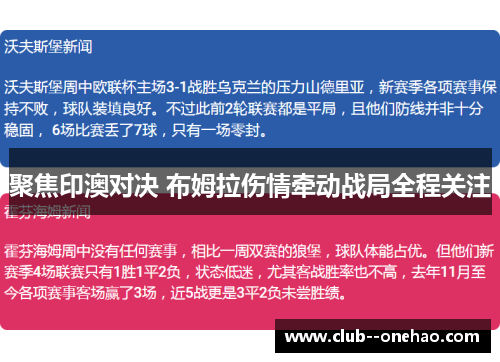 聚焦印澳对决 布姆拉伤情牵动战局全程关注