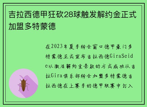 吉拉西德甲狂砍28球触发解约金正式加盟多特蒙德 吉拉西德甲狂砍28球触发解约金正式加盟多特蒙德